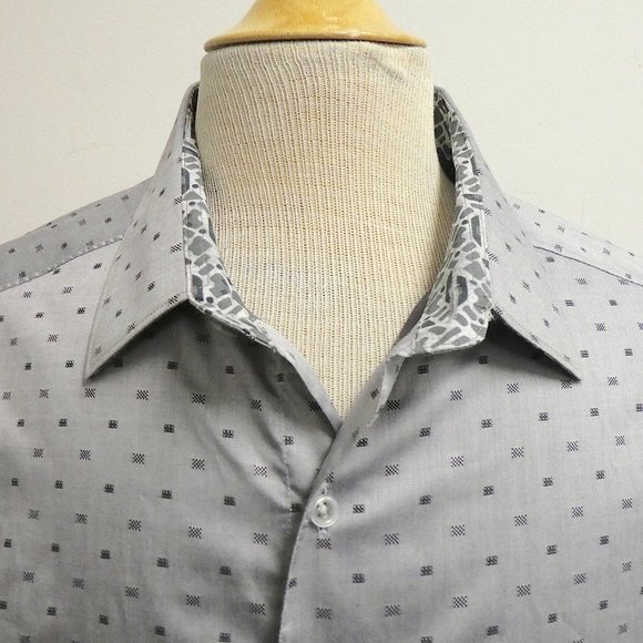 ROBERT GRAHAM gray black geometric shirt L contrast collar cuffs - Picture 1 of 7